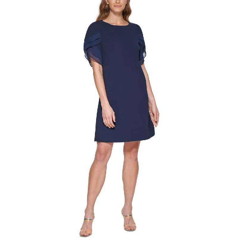 DKNY Womens Chiffon Ruffled Sleeve Shift Dress