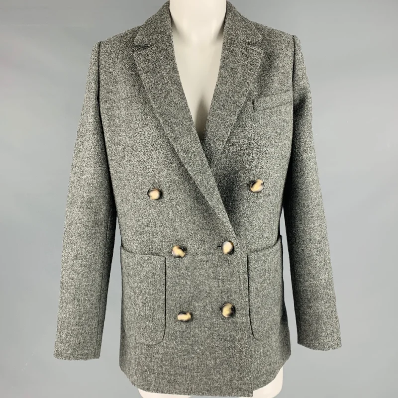 SEZANE Size 2 Grey Virgin Wool Double Breasted Jacket