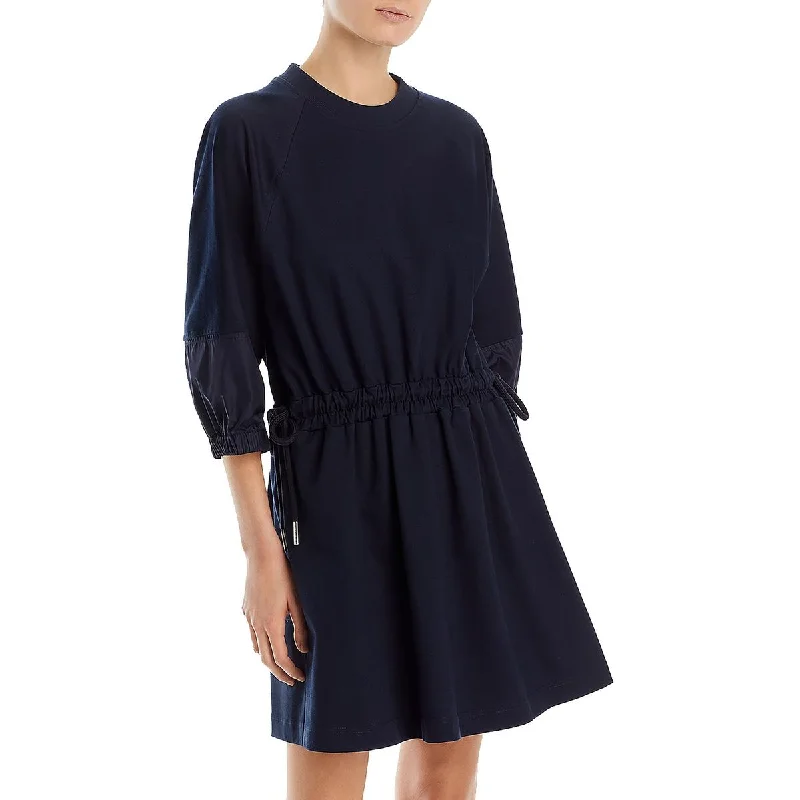 Moncler Womens Smocked Midi Sweatshirt Dress