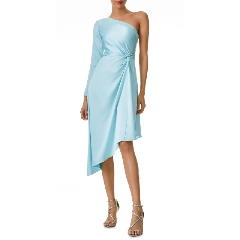 Alice and Olivia Womens Dora Satin One Shoulder Cocktail and Party Dress