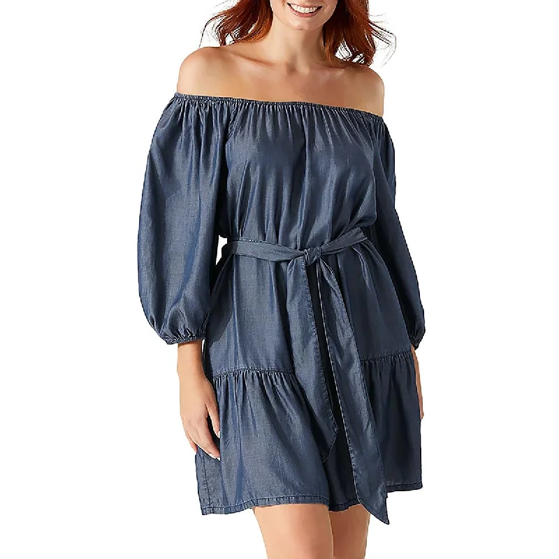 Tommy Bahama Womens Tie Neck Loose Mini Dress